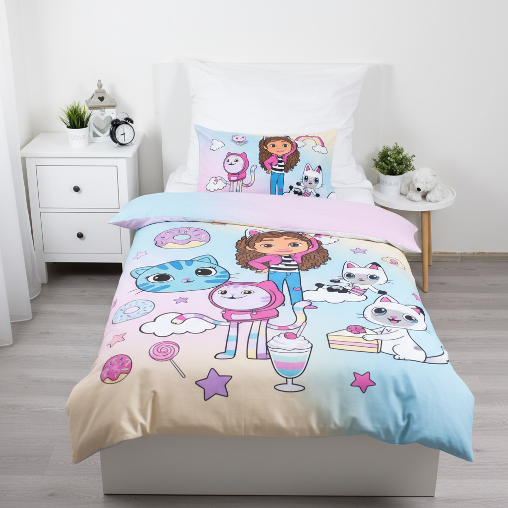 Cameretta bambina con set letto Gabby's Dollhouse doubleface pastello arcobaleno
