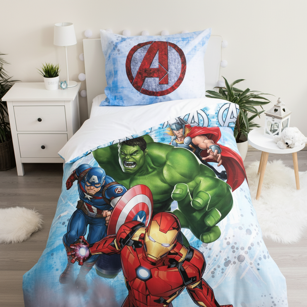 Dettaglio set letto Avengers doubleface copripiumino reversibile cotone