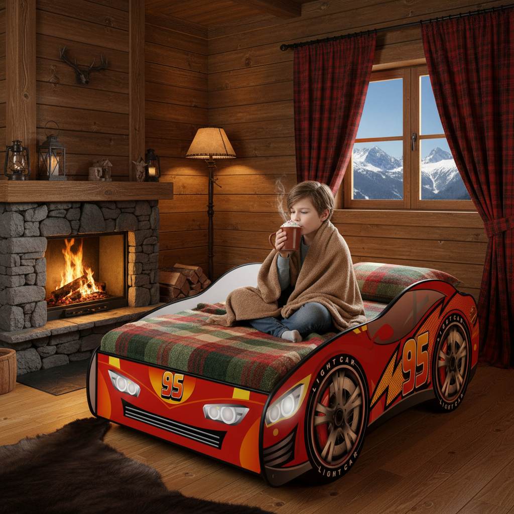 Letto Cars 95 baita montagna legno rustico neve camino FULL HD