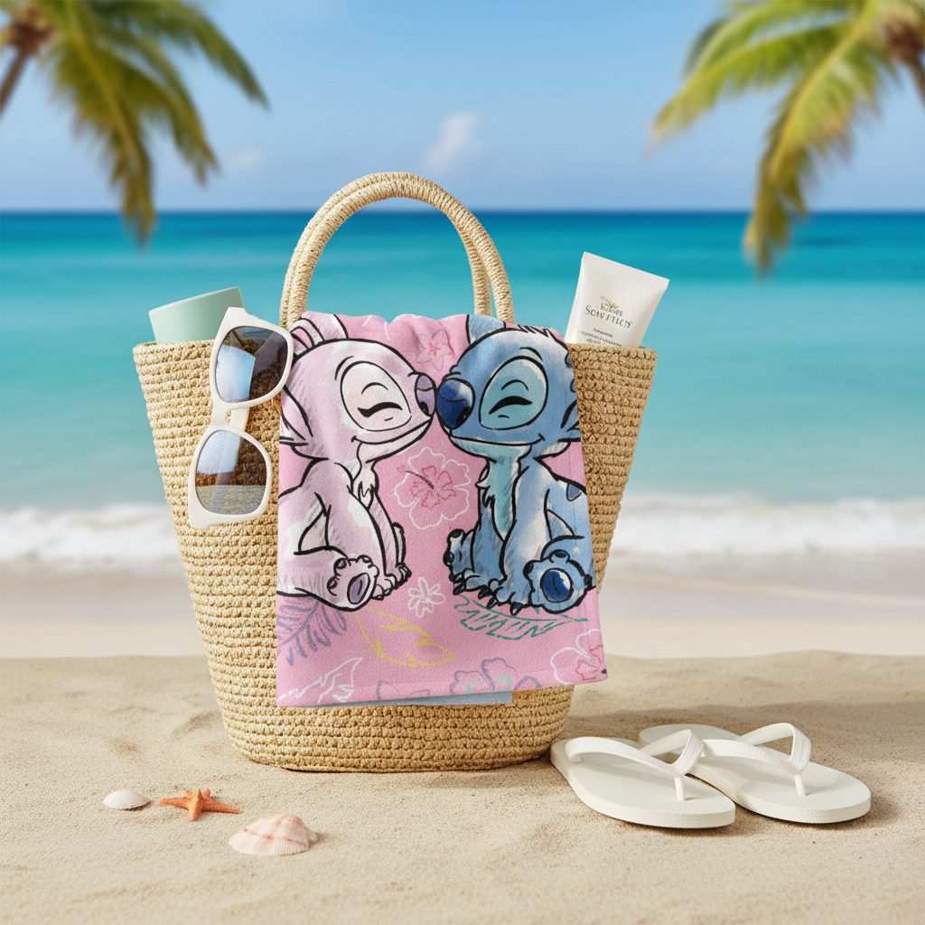Telo mare Lilo & Stitch in borsa spiaggia con accessori estivi HD