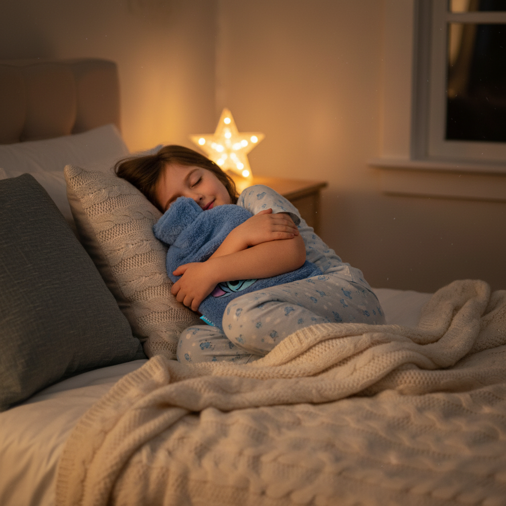 Bambino a letto abbraccia borsa acqua calda Lilo & Stitch comfort HD