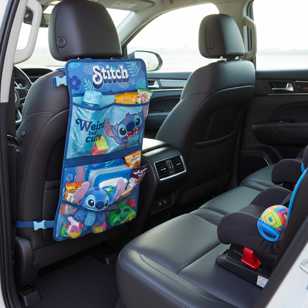 Auto organizzata con Stitch organizer per viaggio