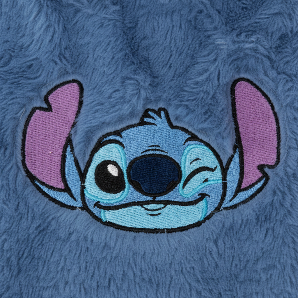 Zoom ricamo Stitch su borsa acqua calda qualità dettagli HD