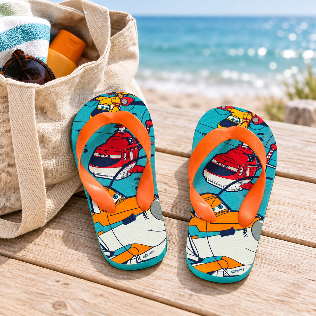 Infradito Planes accanto alla borsa mare