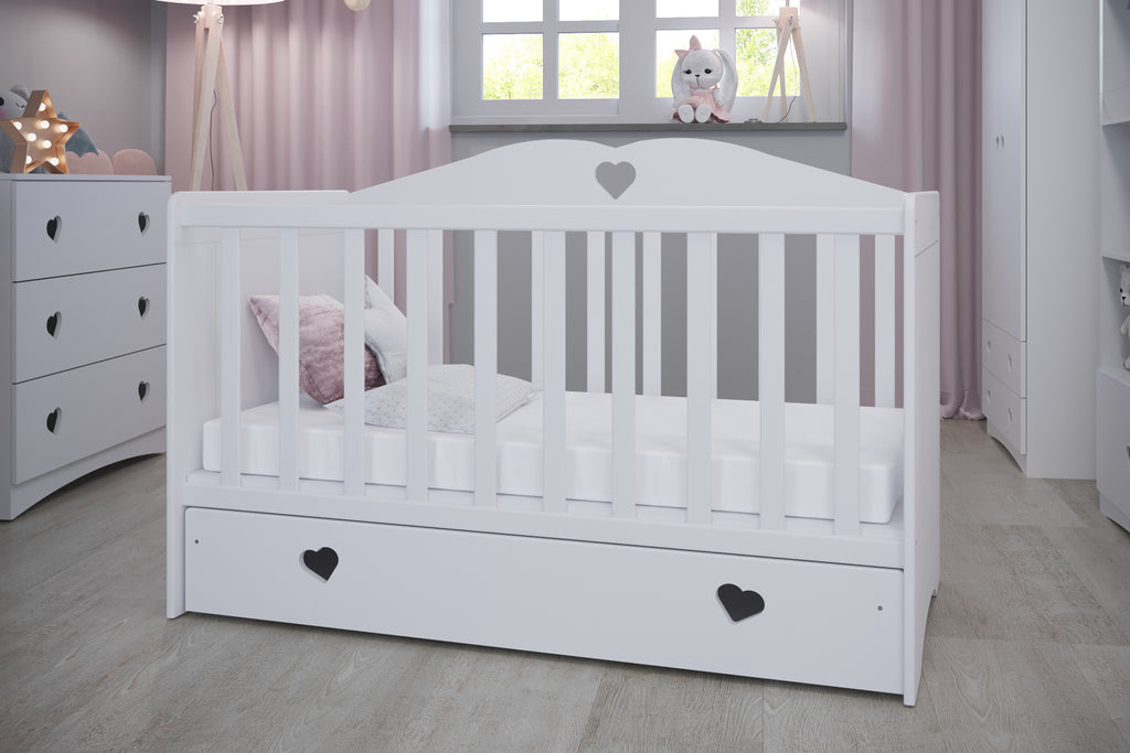 KO4Jbaby culla bambina"Julia" in legno con cassettone a rotelle