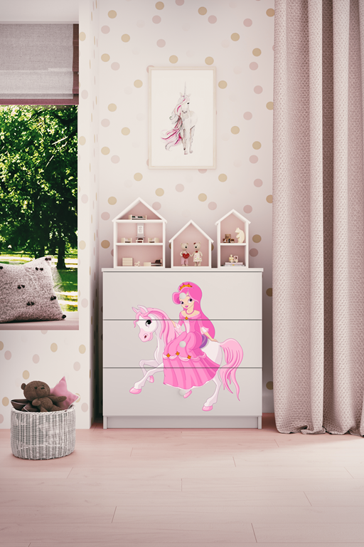 Cassettiera per bambini baby dreams white princess on horse