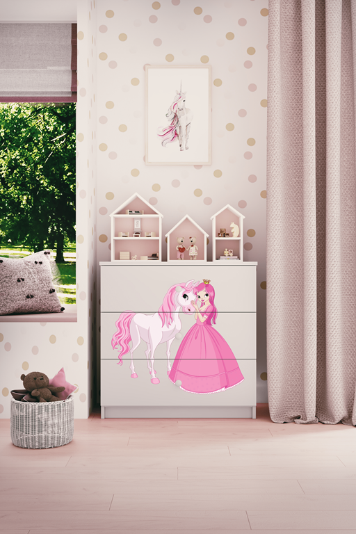 Cassettiera per bambini baby dreams white princess horse