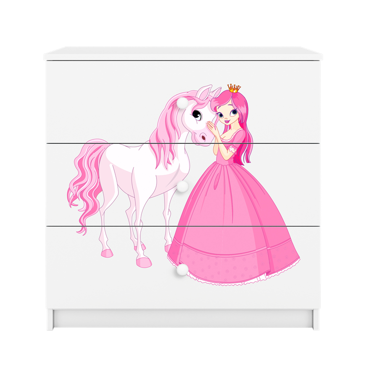 Cassettiera per bambini baby dreams white princess horse