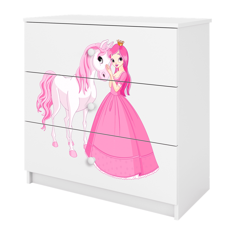 Cassettiera per bambini baby dreams white princess horse
