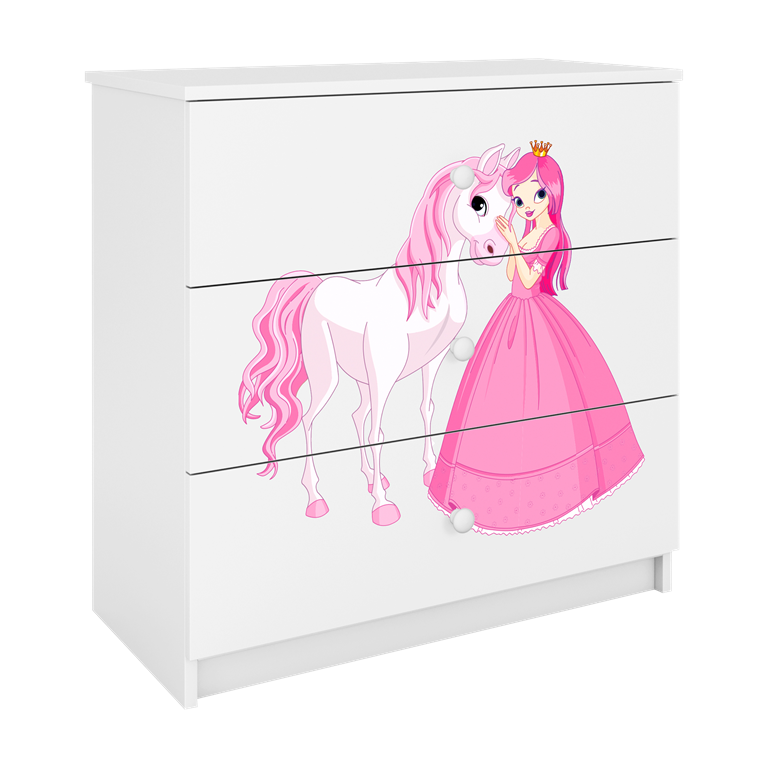 Cassettiera per bambini baby dreams white princess horse