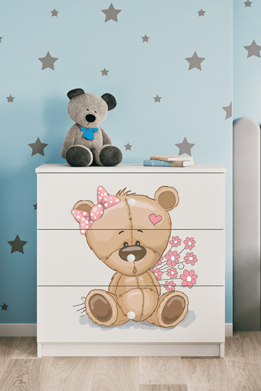 Chest of drawers babydreams white teddybear flowers