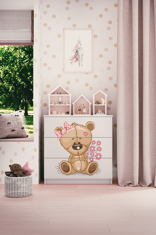 Chest of drawers babydreams white teddybear flowers