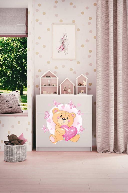 Chest of drawers babydreams white teddybear butterflies