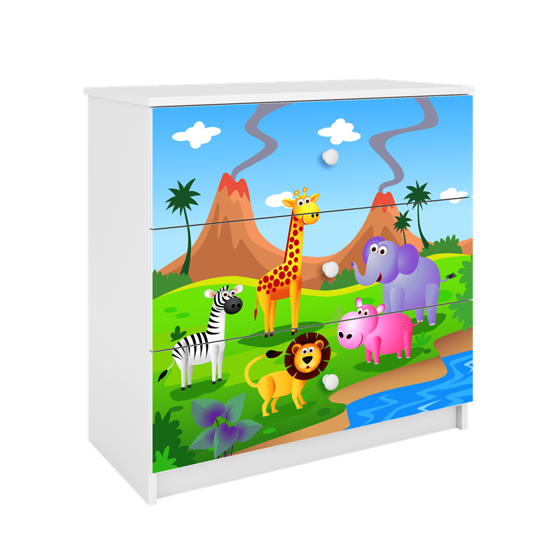 Cassettiera per bambini babydreams white safari