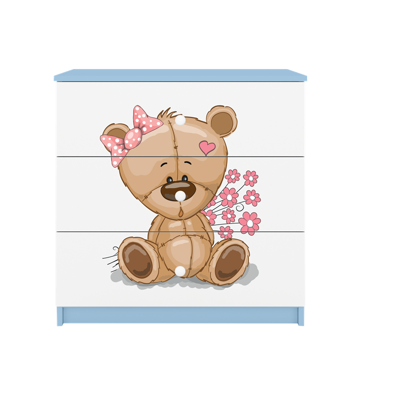 Cassettiera per bambini baby dreams blue teddybear flowers