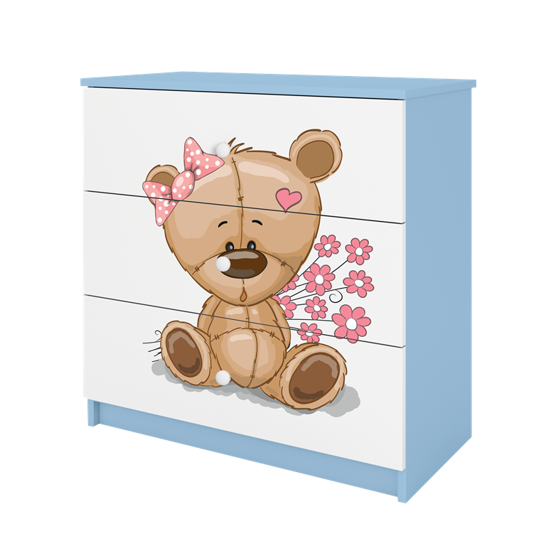 Cassettiera per bambini baby dreams blue teddybear flowers