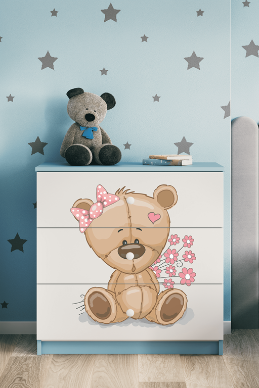 Chest of drawers babydreams blue teddybear flowers