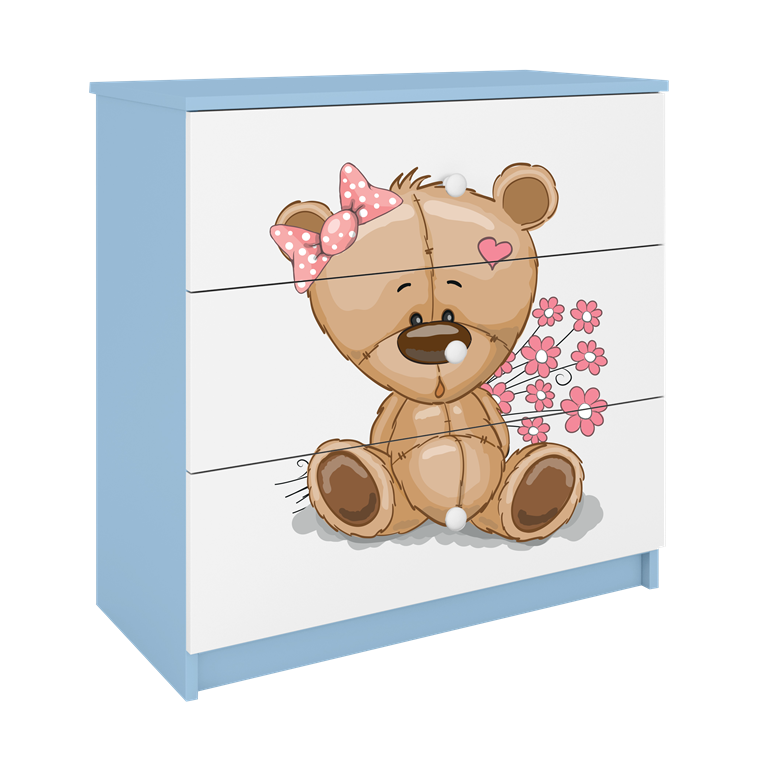 Cassettiera per bambini baby dreams blue teddybear flowers