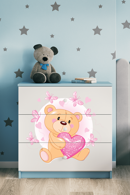 Chest of drawers babydreams blue teddybear butterflies