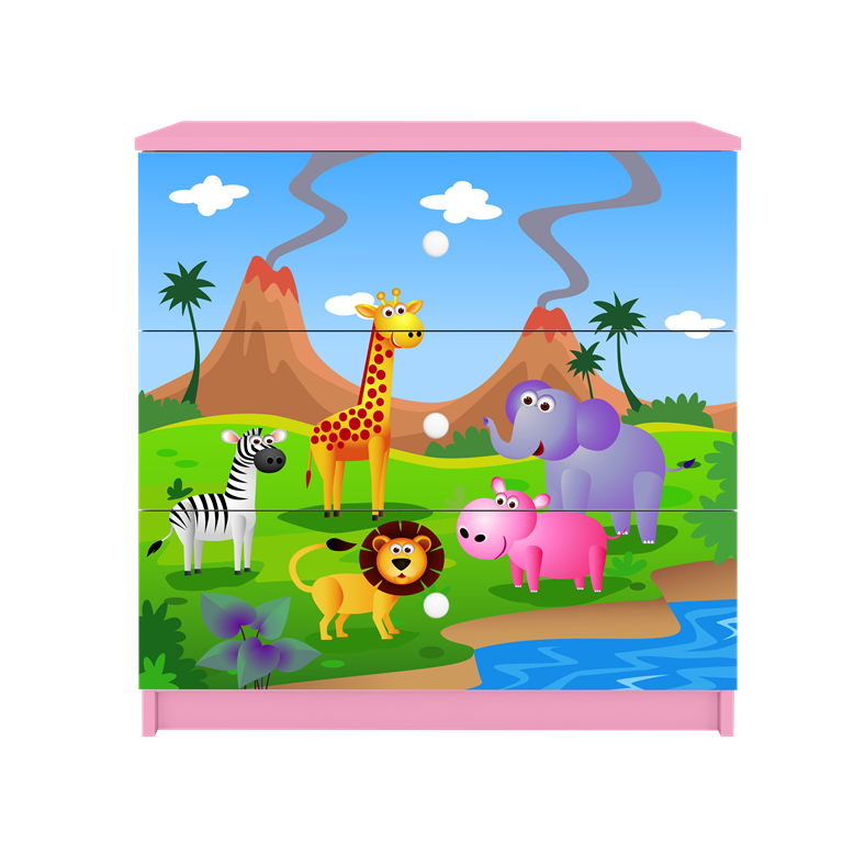 Cassettiera per bambini babydreams pink safari