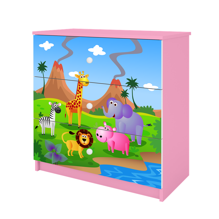 Cassettiera per bambini babydreams pink safari