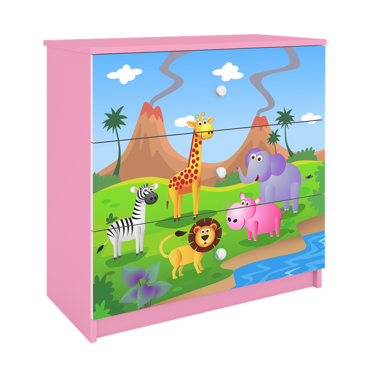 Cassettiera per bambini babydreams pink safari