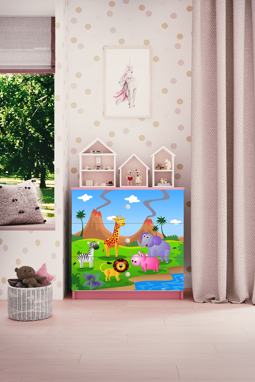 Cassettiera per bambini babydreams pink safari