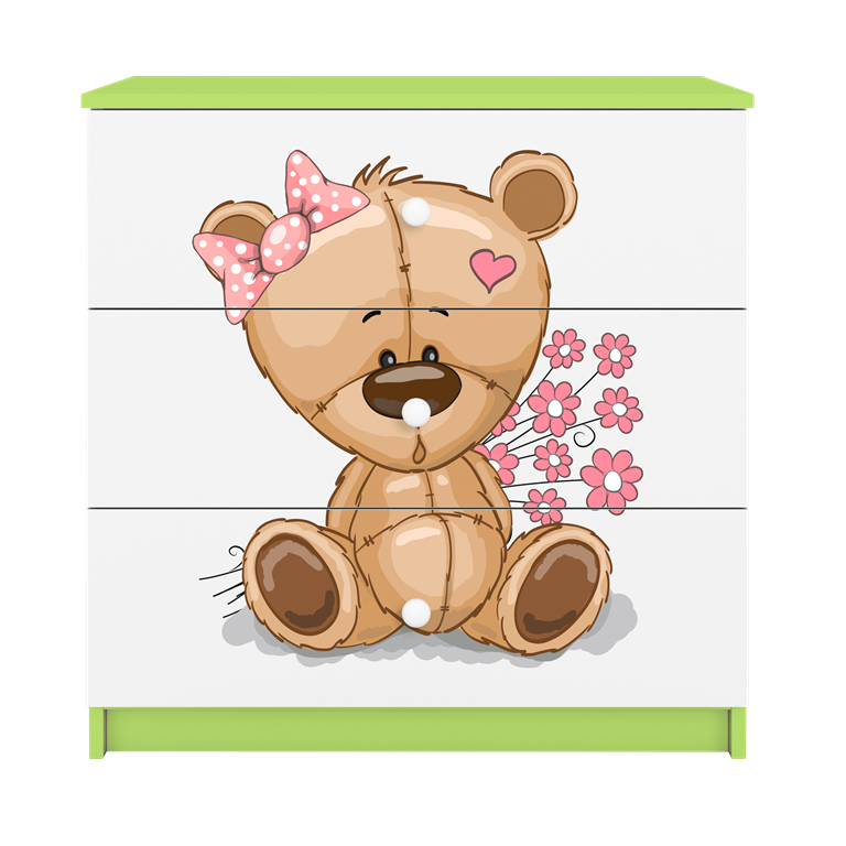 Chest of drawers babydreams green teddybear flowers