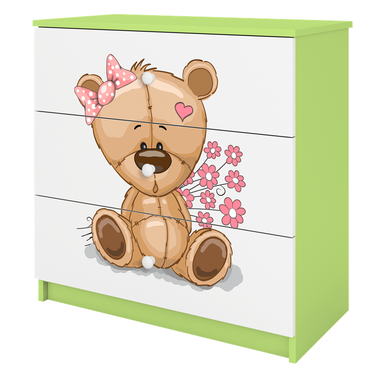 Chest of drawers babydreams green teddybear flowers