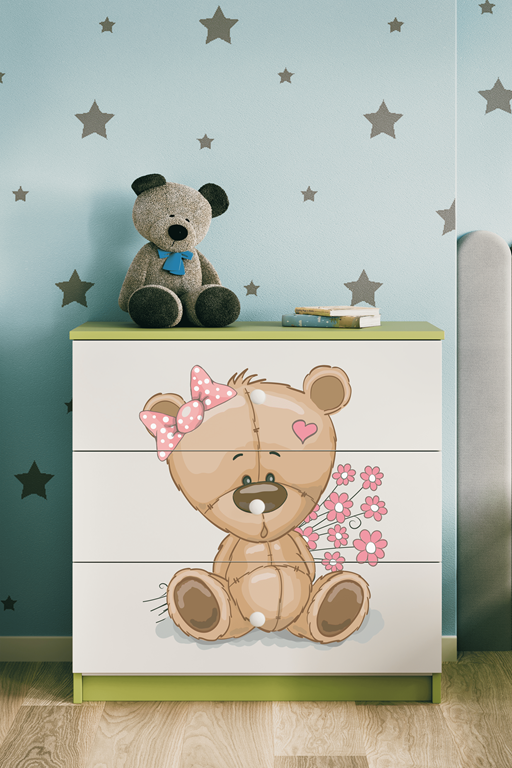 Chest of drawers babydreams green teddybear flowers