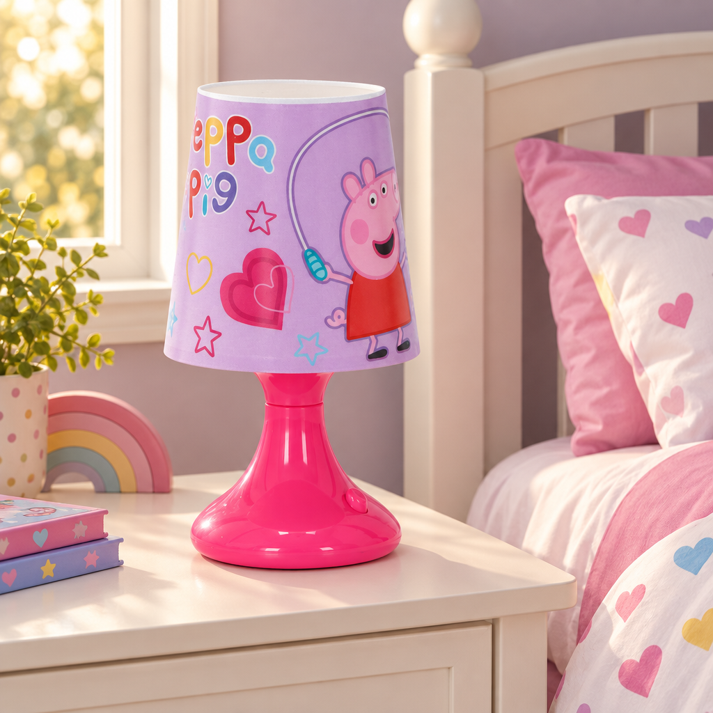 Lampada Peppa Pig accanto al letto