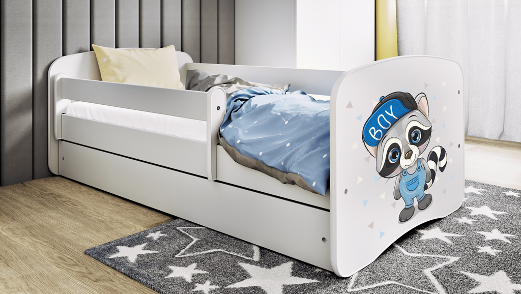Letto per bambini babydreams white raccoon con cassettone e materasso omaggio 140/70