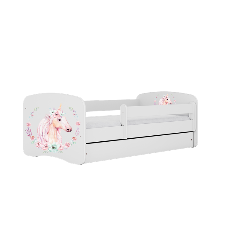Letto per bambini babydreams white horse con cassettone e materasso omaggio 160/80