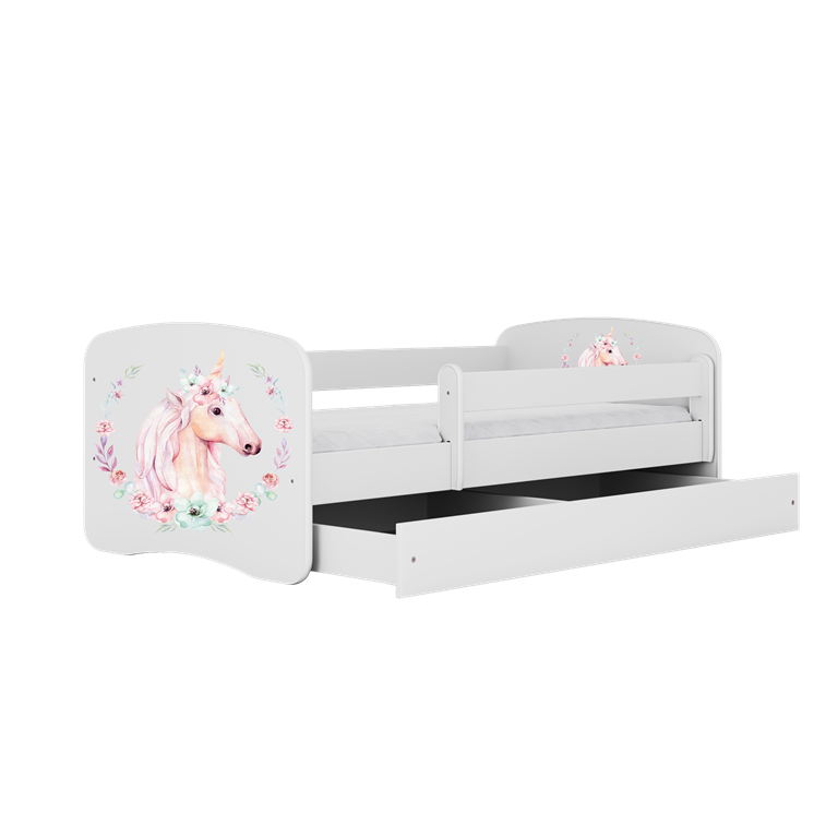 Letto per bambini babydreams white horse con cassettone e materasso omaggio 160/80