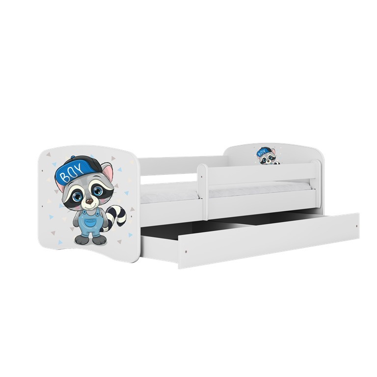 Letto per bambini babydreams white raccoon con cassettone e materasso omaggio 160/80