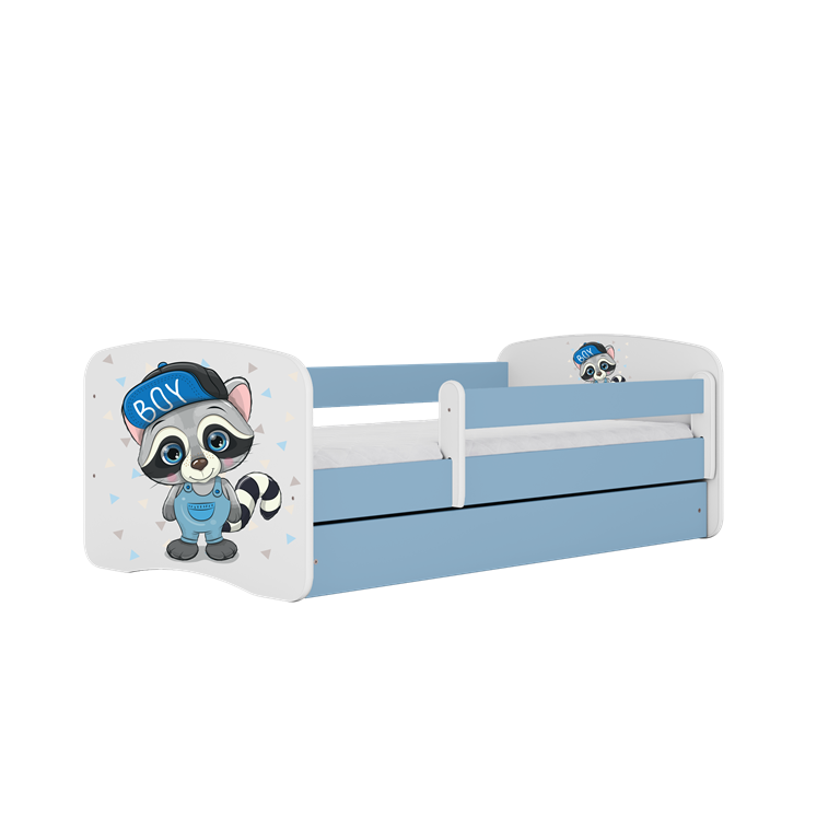Letto per bambini babydreams blue raccoon con cassettone e materasso omaggio 140/70