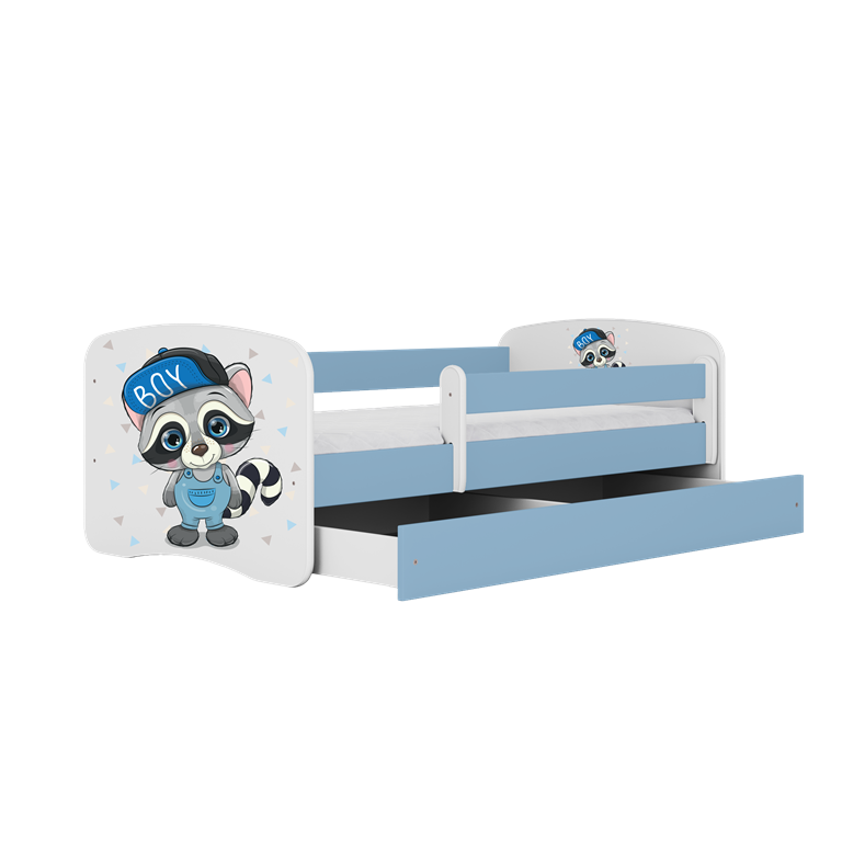 Letto per bambini babydreams blue raccoon con cassettone e materasso omaggio 140/70