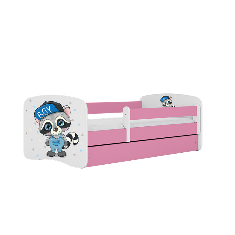 Letto per bambini babydreams pink raccoon con cassettone e materasso omaggio 140/70
