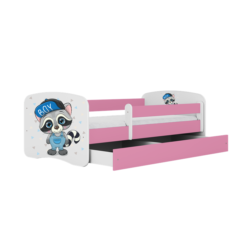 Letto per bambini babydreams pink raccoon con cassettone e materasso omaggio 140/70