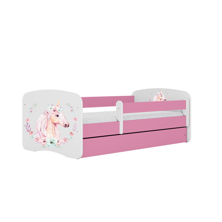 Letto per bambini babydreams pink horse con cassettone e materasso omaggio 160/80