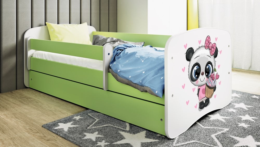 Letto per bambini babydreams green panda con cassettone e materasso omaggio 140/70