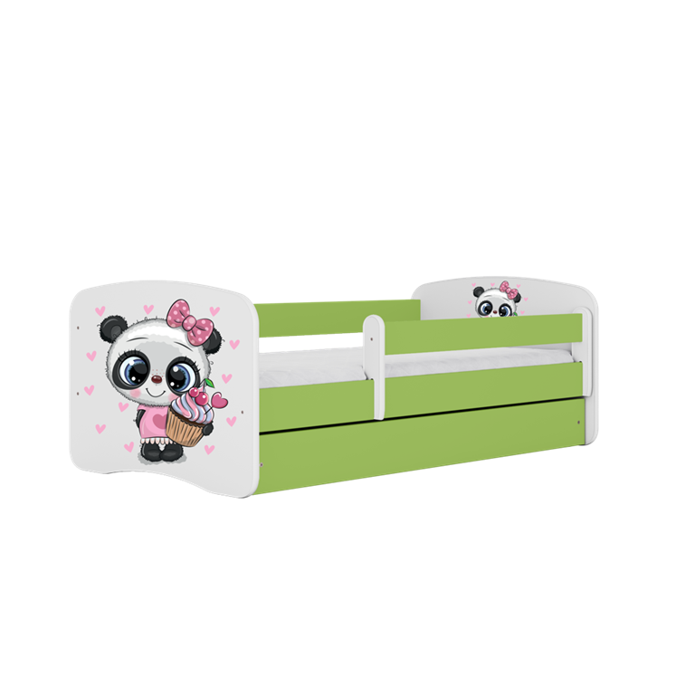 Letto per bambini babydreams green panda con cassettone e materasso omaggio 140/70