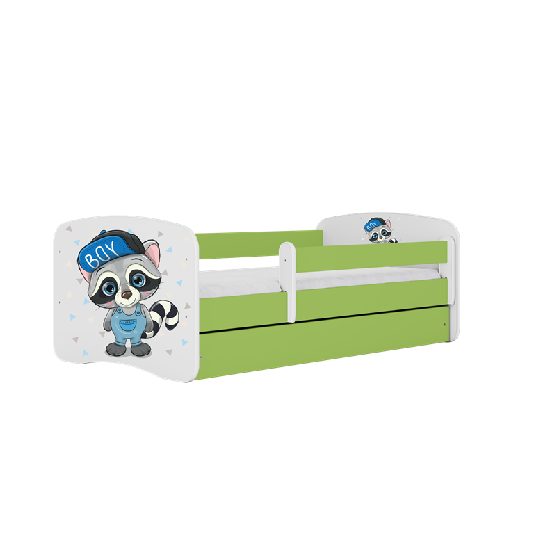 Letto per bambini babydreams green raccoon con cassettone e materasso omaggio 160/80