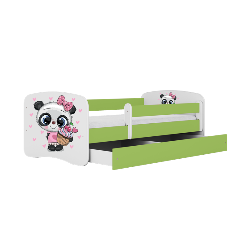Letto per bambini babydreams green panda con cassettone e materasso omaggio 180/80