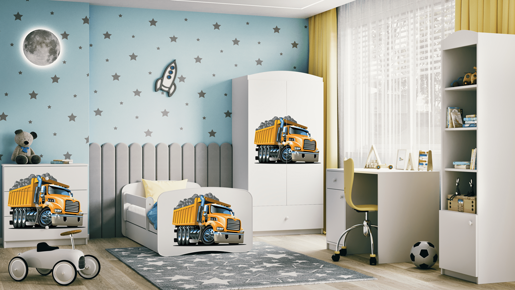 Letto per bambini babydreams white truck con cassettone e materasso omaggio 140/70