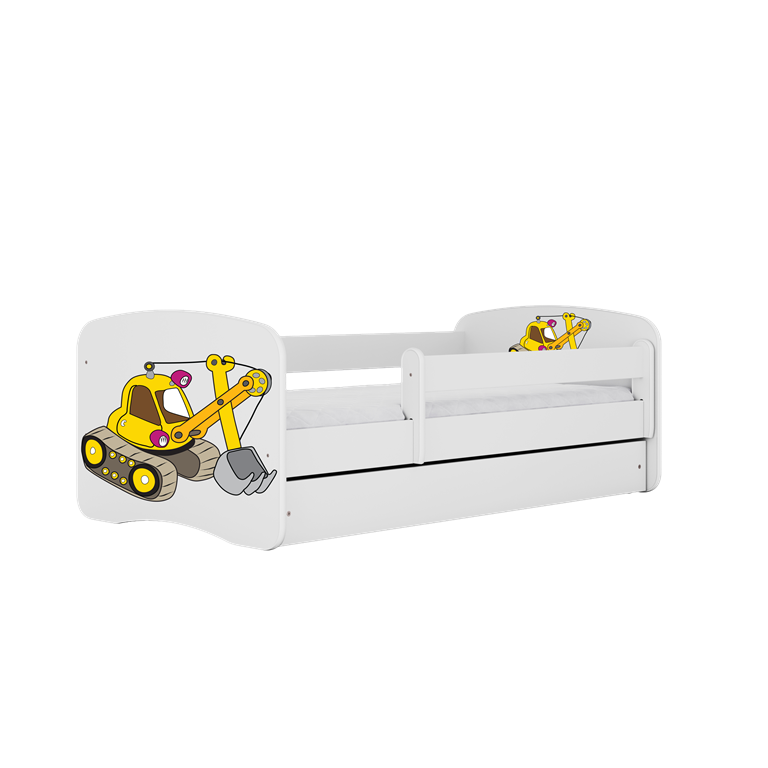 Letto per bambini babydreams white digger con cassettone e materasso omaggio 140/70