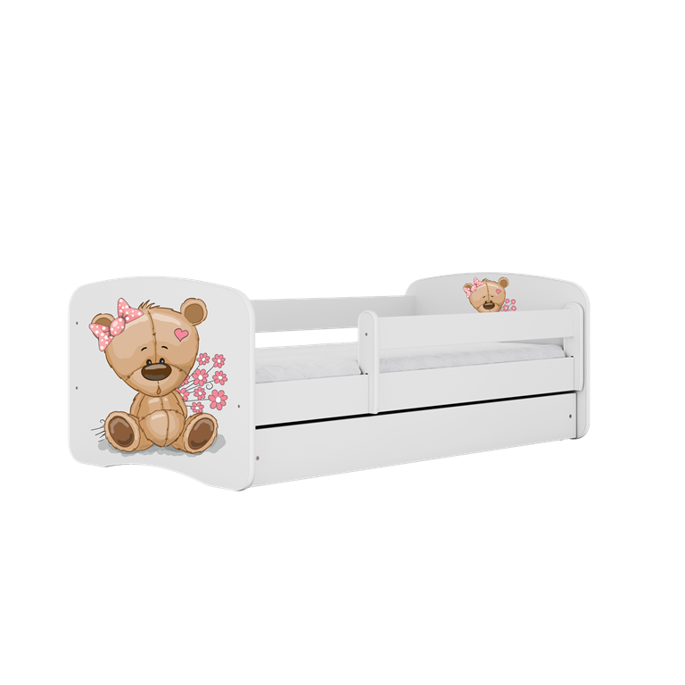Letto per bambini babydreams white teddybear flowers con cassettone e materasso omaggio 140/70