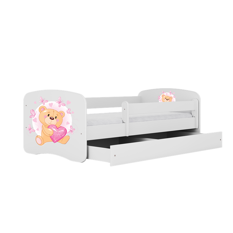 Letto per bambini babydreams white teddybear butterflies con cassettone e materasso omaggio 140/70