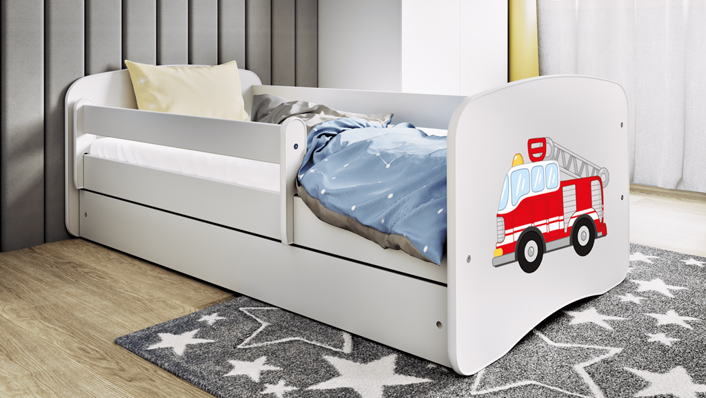 Letto per bambini babydreams white fire brigade con cassettone e materasso omaggio 140/70
