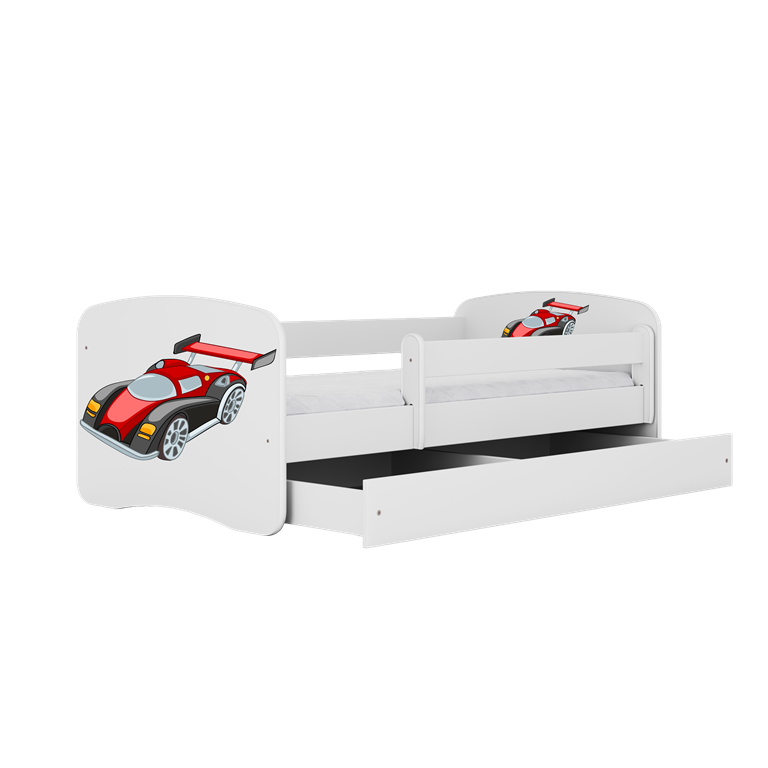 Letto per bambini babydreams white racing car con cassettone e materasso omaggio 160/80